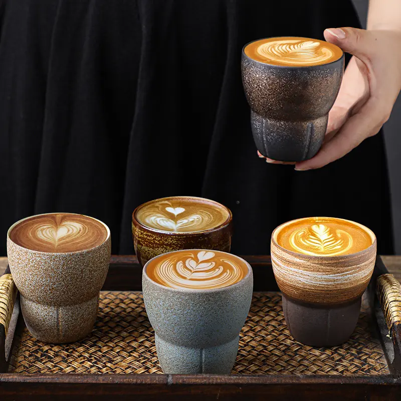 Tazza da caffè in ceramica grezza da 170ML tazza da Sake giapponese di dimensioni personalizzate, tazza da caffè in ceramica all'ingrosso in fabbrica senza manico