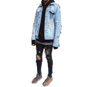 Chaquetas Vaqueras Bomber Azules Personalizadas, Ajustadas, Desgastadas, para Hombre, Estilo Boyfriend, Ropa Urbana - Product Image 3