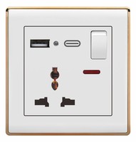 CNBW 86 Taille Prise Universelle avec Bouton 13A Power Multi 3 Pin Socket Avec TYPE-C + USB 5V 2.1A POWER USB