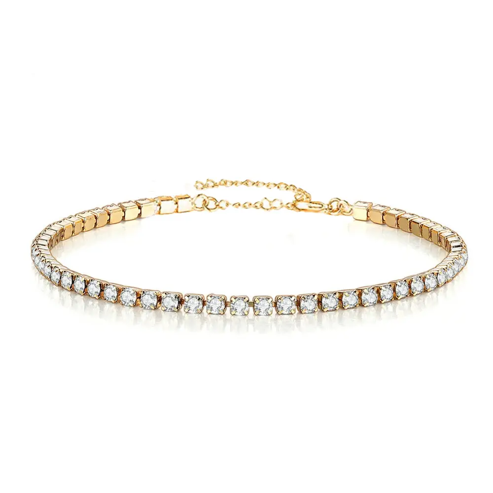 Alla moda impermeabile 18K oro acciaio inossidabile 2mm lucido zirconi classici bracciale da Tennis per le donne YF3115