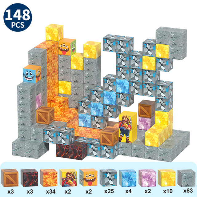 2025 Build Mine Block World Edition Sensory Building Blocks Toddler Toys Must-Haves Plastic Sword Caverns Building Cube