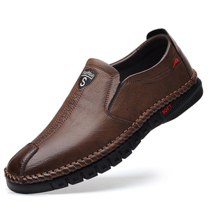 Zapatos informales de cuero para hombre, con punta redonda, suela suave, cómodos zapatos para caminar para papá, para todas las estaciones, color sólido - Product Image 4