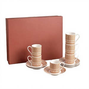 Luxury Modern European Style Eco-Friendly Bone China Ceramic 6 <b>Cups</b> and <b>Saucers</b> Set with Gift Box for Business Gifts - Product Image 2