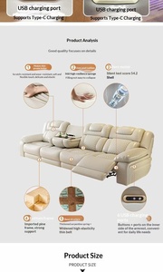 Sofá Seccional en Forma de L de Cuero Moderno Personalizado con Reclinable Eléctrico, Diseño Plegable, Puerto USB, Cama Convertible para 3 Personas - Product Image 4