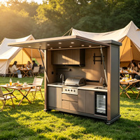 Armoire de cuisine extérieure peinte de qualité supérieure avec 4 tiroirs et panier de rangement pour équipement de barbecue de villa et patio