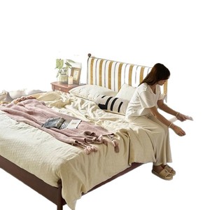 French Retro Style Solid Wood <b>Bed</b> 1.5M Platform With Soft Headboard For Bedroom - Product Image 5