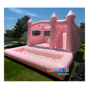 Thương mại pastel hồng nhà bị trả lại với <span class=keywords><strong>slide</strong></span> và bóng Pit <span class=keywords><strong>Inflatable</strong></span> Bouncer nhảy lâu đài trả lại Combo cho bên cho thuê - Product Image 1