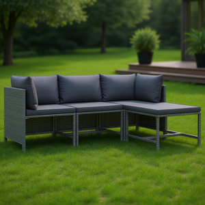 Ensemble de salon de jardin en rotin et acier gris 4 places, résistant aux intempéries, mobilier d'extérieur au design contemporain - Product Image 2