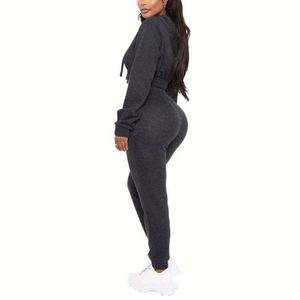 Sudadera de punto estampada de alta calidad al por mayor para mujer, informal, de manga larga, tipo jersey, con capucha corta - Product Image 5