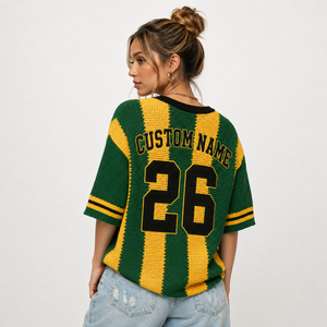 Pull en jersey tricoté au crochet pour femme, style country, col en V, coupe oversize, pour les jours de match, streetwear sportif - Product Image 2