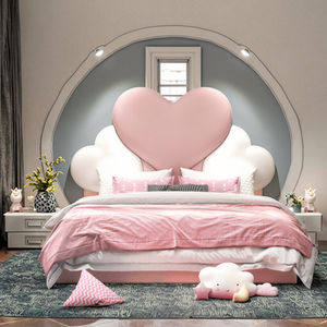 Rosa herzförmige Prinzessin Bett für Kinder Großhandel Hochwertiges Kinder bett Modernes neues Designer gepolstertes Bett für Mädchen - Product Image 2