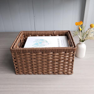 ตะกร้าเก็บของหวายทรงสี่เหลี่ยมผืนผ้าสำหรับจัดเก็บเสื้อผ้าในห้องนอนห้องนั่งเล่นตู้หนังสือของเล่นใช้ในครัวเรือน - Product Image 4