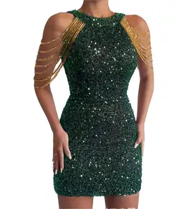 Glamorous Crystal Tassel Wrap Hip Sequin Dress for 2024 Fashionable Evening Dress