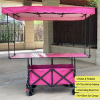 Chariot de vente manuel à pousser et tirer, en polyester 600D, avec roues en PVC, hauteur de table réglable, léger, pour le shopping en extérieur