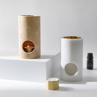 Diffuseur d'huile essentielle de pierre naturelle de brûleur de fonte de cire de travertin en laiton artisanal avec le réchauffeur de lumière de thé (vente en gros en vrac disponible)