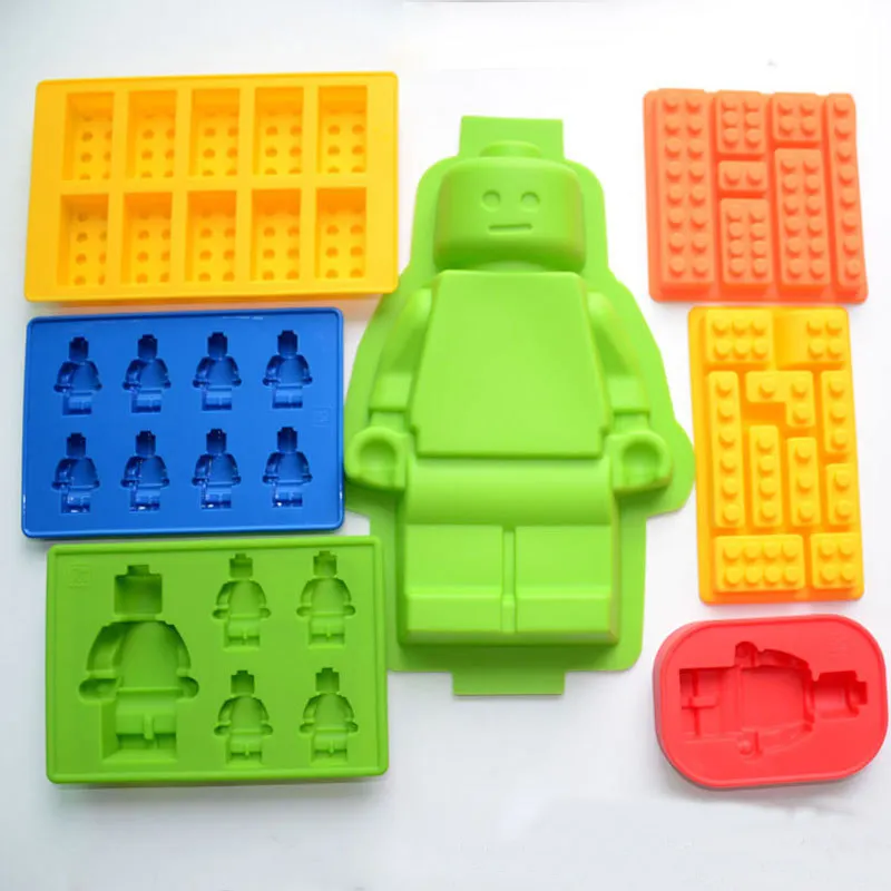 6 Bộ khối xây dựng khuôn khay đá LEGO Robot sô cô la Robot Khuôn bánh nướng khuôn