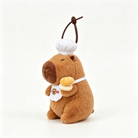 Porte-clés en peluche Chef Capybara, adorable pendentif en peluche de boulanger, breloque de sac en peluche douce de dessin animé avec chapeau et tablier, cadeau pour enfants, vente en gros