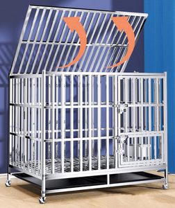 High Quality Breathable Silver Quadrate Stainless Steel Metal Outdoor Indoor Pet Cage Double-Door Push-Up Closure Dog <b>Crate</b> for - Product Image 4