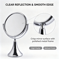 Miroir de table double face avec base trompette en métal chromé argenté, miroir de maquillage rond de bureau, miroir cosmétique, vente en gros
