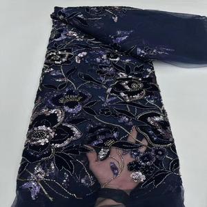 Tela de Encaje Africana de Lujo 2025, Alta Calidad, Bordado 3D con Cuentas y Lentejuelas Hechas a Mano, Peso Medio, para Vestidos de Novia y Fiesta - Product Image 5