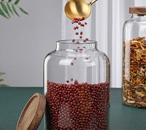 Contenitore per caffè con coperchio in legno vetro porta oggetti in vetro per fagioli di zucchero di riso - Product Image 2
