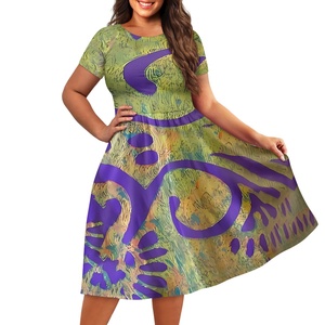 Vestido de cuello redondo ancho de manga corta para mujer a la moda estampado de alta calidad vestido de estilo tropical Hawaiano Prairie Chic - Product Image 5