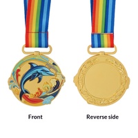 Médaille de compétition de natation personnalisée haut de gamme motif dauphin en alliage de zinc, marque Jiatao, plaquée or avec certificat en feuille d'or
