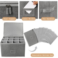 Étui de rangement rigide empilable en tissu cationique pour verres à pied, gris, pour flûtes à champagne et verres à boire, avec poignée de transport