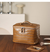 Trousse de Maquillage de Luxe Personnalisée en Cuir PU, Grande Capacité, Sac de Voyage Cosmétique, Étui Organisateur Effet Peau de Crocodile, Mallette de Toilette