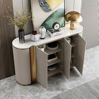 Muebles de Salón, Aparador Moderno Decorativo con Estructura de Madera y Piedra Sinterizada, Diseño Simple para Comedor