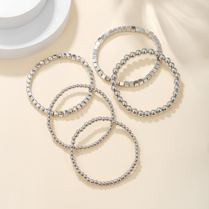 <b>Beaded</b> <b>Bracelet</b> Set Silver Gold Geometric Round Bead Unisex Party Jewelry Yiwu Origin SY0090 1 - Product Image 3