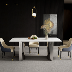 Escandinavo de lujo moderno <span class=keywords><strong>cocina</strong></span> comedor de metal inoxidable de <span class=keywords><strong>alta</strong></span> calidad <span class=keywords><strong>mesa</strong></span> de comedor rectangular de mármol mesas de comedor - Product Image 2