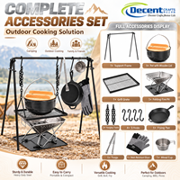 Station de cuisson portable pour camping, support de foyer, grille suspendue, poêle, pinces, barbecue extérieur