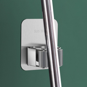 Stainless steel <b>mop</b> clips and hooks, bathroom <b>wall</b>-mounted <b>mop</b> holder with hooks, no drilling required. - Product Image 3