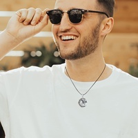 925 argent Sterling 18 + 2 pouces chaîne en cuir coquille d'ormeau noeud celtique lune et Dragon pendentif collier pour hommes