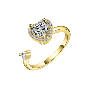 Bagues tournantes ajustables pour femmes, best-sellers, avec zircon cubique taille cœur, en cuivre plaqué or, bijoux anti-stress pour femmes - Product Image 1