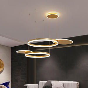 Lámpara de araña con diseño circular, anillo para sala de estar y dormitorio, luz colgante Led dorada moderna - Product Image 1