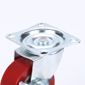 Red Pu Swivel Caster With Side Brake Plate Mount 2 Inch For Furniture Industrial Use - Product Image 1