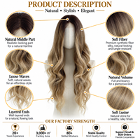 Perruque synthétique longue ondulée à racine foncée et blonde, effet vague d'eau, avec raie au milieu, en fibre résistante à la chaleur, sans colle, ligne de cheveux naturelle, Rose