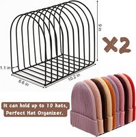 Lot de 2 organiseurs de bonnets, support métallique pour bonnets, présentoir pour bonnets tricotés, support de rangement pour casquettes d'hiver, pour table, placard