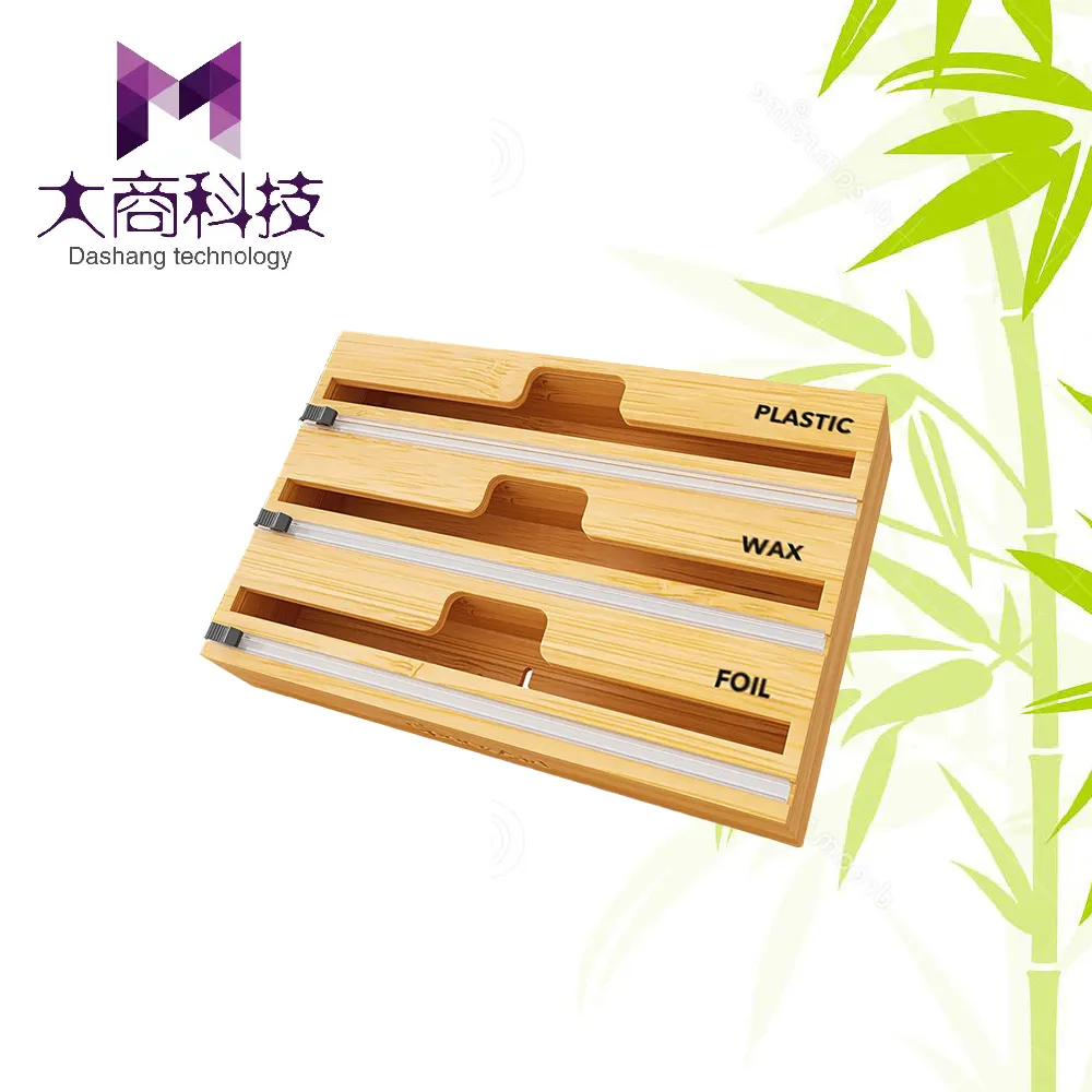 Marka yeni ucuz ev depolama ve organizasyon mutfak düzenleyici ahşap kutu ahşap depolama bambu balmumu kağıt sarma folyo