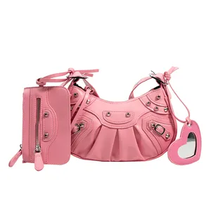 Mode Luxus Designer Pu Leder Halbmond Damen Umhängetaschen Handtaschen mit Karten halter Geldbörse und Spiegel