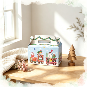 Factory Wholesale <b>Christmas</b> Treat <b>Boxes</b> with Handle 9 Designs Xmas Cardboard Gable Gift <b>Boxes</b> for Cookie Candy Party Favor - Product Image 4