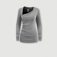 T-shirt d'été tendance européenne et américaine pour femme, respirant, à manches courtes, coupe ajustée, avec logo asymétrique et épaule dénudée