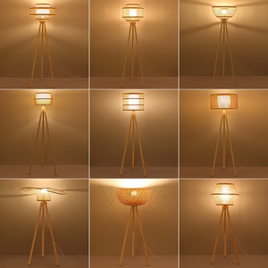 Paralume in bambù <span class=keywords><strong>Vintage</strong></span> fatto a mano a Led lampade da terra treppiede in legno E27 luci da pavimento ad angolo per soggiorno decorazioni per la casa - Product Image 2