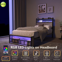 Livraison rapide, stock aux États-Unis, mobilier de chambre à coucher moderne, cadre de lit double en fer avec tête de lit de rangement à LED et recharge 4786