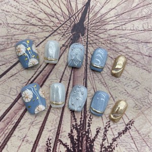 <span class=keywords><strong>Uñas</strong></span> Postizas <span class=keywords><strong>Cortas</strong></span> con Diseño de Ojo de Gato <span class=keywords><strong>Azul</strong></span> Bohemio y Cuadros Pintados a Mano, Estilo Nuevo para Piel Clara - Product Image 3