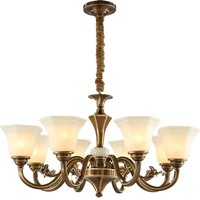 Grand Lustre Vintage en Laiton Décoratif pour Salon Villa Duplex Éclairage Cuivre Plafond Abat-Jour en Verre Suspension Lampe
