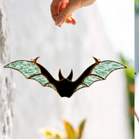 YAPPIE HD-0386 Attrape-soleil Art Déco en vitrail, Décoration de fenêtre motif chauve-souris, Ornement rouge pour anniversaire, Cadeau personnalisable, Décoration d'ambiance macabre