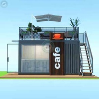 Café-bar en conteneur de 20 pieds, petit café avec terrasse sur le toit et escalier, fast-food, brasserie avec tables en Colombie